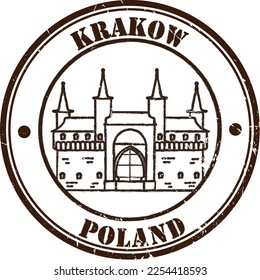 Krakow grunge brown round stamp