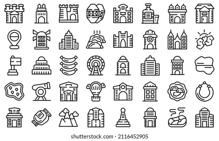 Krakow icons set outline vector. Polish architecture. Europe city