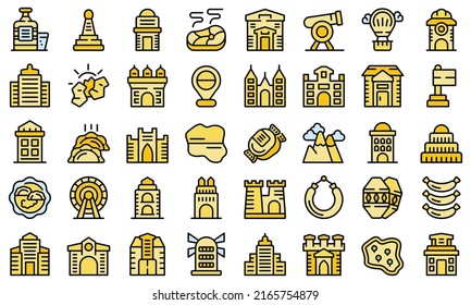 Krakow icons set outline vector. Polish architecture. Europe city thin line color flat on white