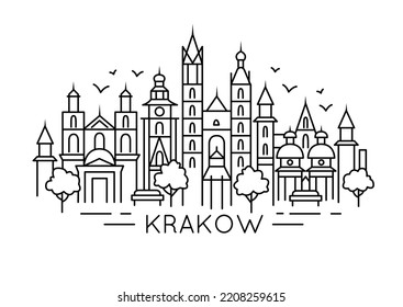 Krakow Line Art. Line art illustration of Poland city Krakow in minimalist style.