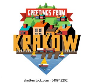 Krakow in poland is Beautiful city to visit on holiday, vector cartoon illustration