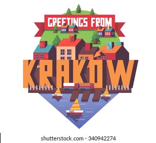 Krakow in poland is Beautiful city to visit on holiday, vector cartoon illustration