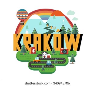 Krakow in poland is Beautiful city to visit on holiday, vector cartoon illustration