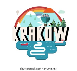 Krakow in poland is Beautiful city to visit on holiday, vector cartoon illustration