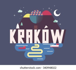 Krakow in poland is Beautiful city to visit on holiday, vector cartoon illustration
