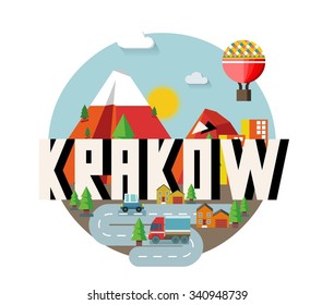 Krakow in poland is Beautiful city to visit on holiday, vector cartoon illustration