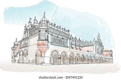 Krakow, Poland: Cloth Hall at Down, polish name Sukiennice, seen from the Main Market Square in Krakow. 