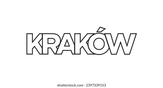 Krakow in the Poland emblem for print and web. Design features geometric style, vector illustration with bold typography in modern font. Graphic slogan lettering isolated on white background.