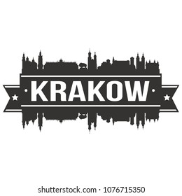 Krakow Poland Skyline Banner Vector Design Silhouette Art Illustration Stencil City.