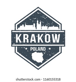 Krakow Poland Travel Stamp Icon Skyline City Design Tourism Badge Rubber.