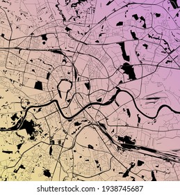 Krakow, Poland - Urban vector city map with parks, rail and roads, highways, minimalist town plan design poster, city center, downtown, transit network, street blueprint