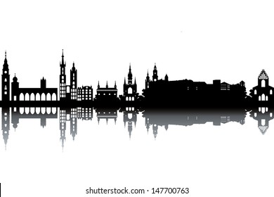 Krakow skyline - black and white vector illustration