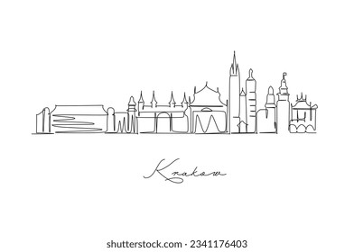Krakow skyline continuous line drawing hand drawn style design for travel and tourism concept