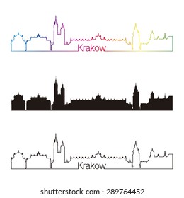 Krakow skyline linear style with rainbow in editable vector file