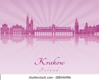 Krakow skyline in purple radiant orchid in editable vector file