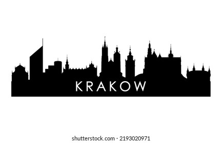 Silhouette de perfil de Cracovia. Diseño de la ciudad de Cracovia Negra aislado de fondo blanco. 