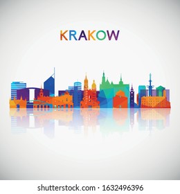 Krakow skyline silhouette in colorful geometric style. Symbol for your design. Vector illustration.