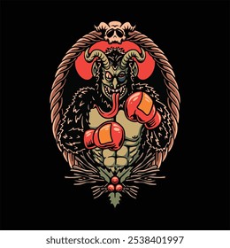 krampus boxing tattoo vector design