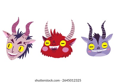 Krampus character. Cute cartoon Christmas Krampus Goat devil illustration. Stock hand drawn vector illustration isolated on white background.