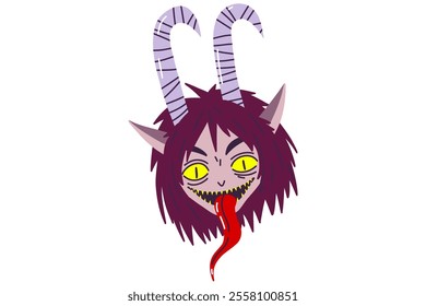 Krampus character. Cute cartoon demon. Hand drawn Christmas Krampus Goat devil illustration. Stock vector illustration isolated on white background.