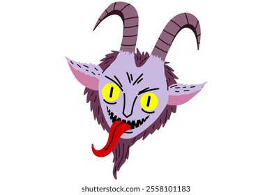 Krampus character. Cute cartoon demon. Hand drawn Christmas Krampus Goat devil illustration. Stock vector illustration isolated on white background.