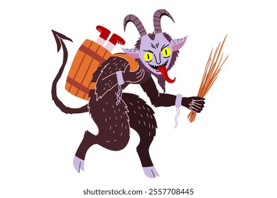 Krampus character. Cute cartoon hand drawn Christmas Krampus Goat devil illustration. Stock vector illustration isolated on white background.