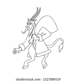 Krampus character linear design vector illustration isolated on white background.