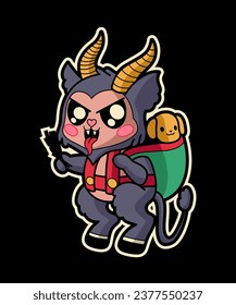 Krampus Child Wipper. Christmas Cartoon Character Illustration.