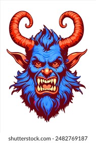 Krampus. Christmas character, antipode of Santa Claus. Folklore horned devil. Vector colorful isolated illustration.