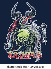 krampus with crystal ball vector illustration