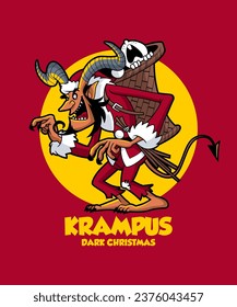 Krampus Dark Christmas. Christmas Vector Illustration Style.