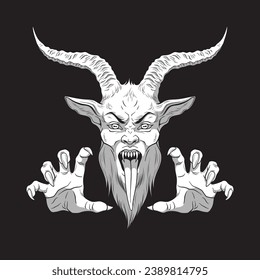 Krampus horned demon who scares naughty children isolated vector illustration