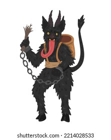 Ilustración de Krampus sobre un fondo blanco. Carácter del folklore navideño de varios países europeos.