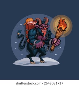 Krampus Monster Cartoon Illustration Vector