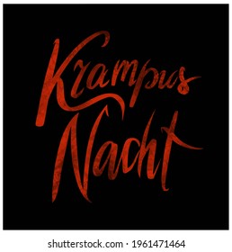 Krampus Night. Lettering.  Scary krampus. Horned devil. Heck. Traditional Christmas devil. Little devil stealing a child. Vetor illustration for cards, posters, stickers and  design. Austrian