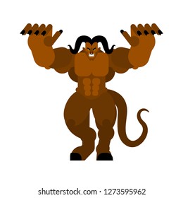 Krampus is scary. Hands forward. Attack of demon Christmas