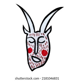 Krampus. Scary krampus. Horned devil. Realistic. Heck. Traditional Christmas devil. Little devil stealing a child.Hand drawn illustration for cards, posters, stickers and professional design. Austrian