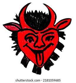 Krampus. Scary krampus. Horned devil. Realistic. Heck. Traditional Christmas devil. Little devil stealing a child.Hand drawn illustration for cards, posters, stickers and professional design. Austrian