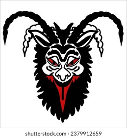 Krampus. Scary krampus. Horned devil. Realistic. Heck. Traditional Christmas devil. Hand drawn illustration for cards, posters, stickers and professional design. Austrian