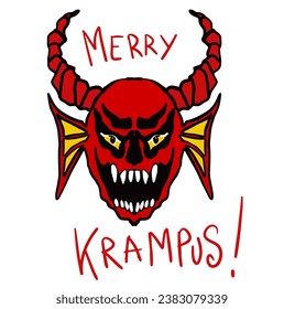 Krampus. Scary krampus. Horned devil. Realistic. Heck. Traditional Christmas devil. Hand drawn illustration for cards, posters, stickers and professional design. Austrian traditions