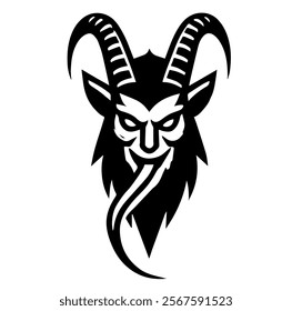 Krampus. Scary krampus. Horned devil. Realistic. Heck. Traditional Christmas devil. Little devil stealing a child.Hand drawn illustration for cards, posters, stickers and professional design. Austrian