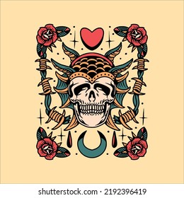 krampus skull tattoo set vector design