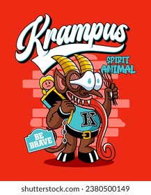 Krampus Spirit Animal. Christmas Cartoon Character Illustration.
