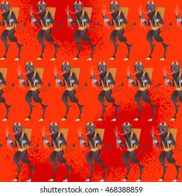 Krampus. Traditional christmas devil. Seamless background pattern. Vector illustration