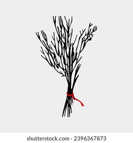 Krampusnacht vector, illustration. Rods flogging punishment. Austrian mythology. Birch branches. Bunches of birch rods.