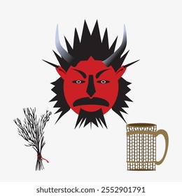 Krampusnacht vector, illustration. Rods flogging punishment. Austrian mythology. Birch branches. Bunches of birch rods.
