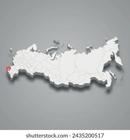Region Krasnodar rot hervorgehoben auf einer grauen 3D-Karte Russlands