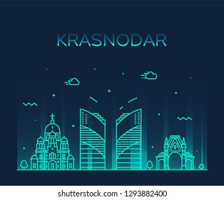 Krasnodar skyline, Krasnodar Krai, Russia. Trendy vector illustration, linear style