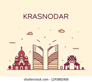 Krasnodar skyline, Krasnodar Krai, Russia. Trendy vector illustration, linear style