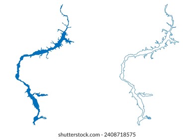Krasnoyarsk Lake (Russian Federation, Russia) map vector illustration, scribble sketch Reservoir Krasnoyarsk sea, Dam map